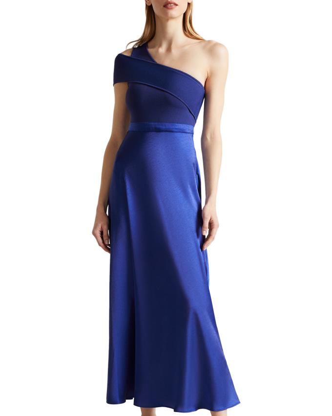 Peignoir Ted Baker Asymmetric Knit Bodice With Satin Bleu Foncé Femme | ECJ-73396680